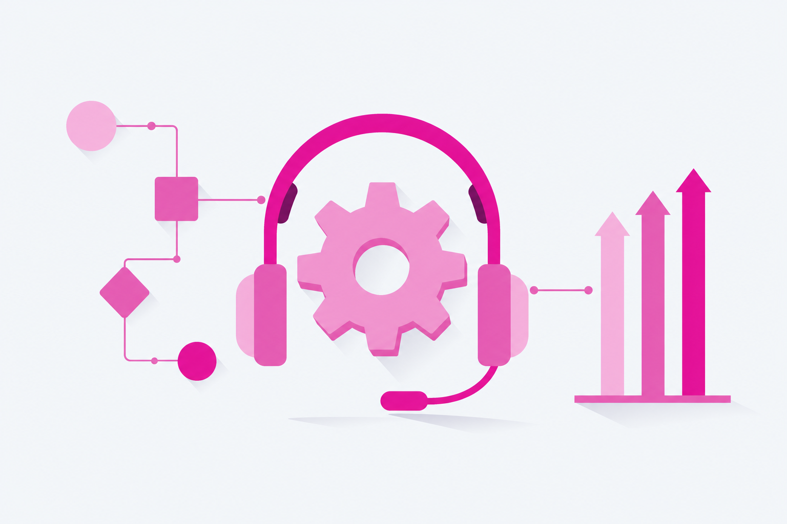 Support headset, settings cog and performance chart representing ongoing HubSpot management
